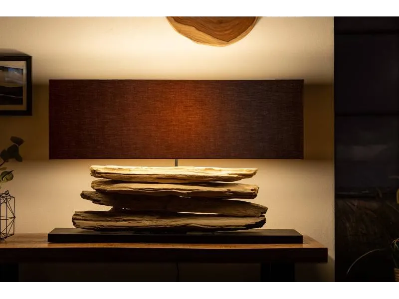 Lampe de 55 cm en bois flotté et lin noir