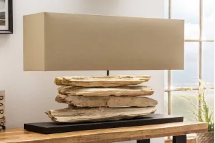 Lampe 53 cm en bois flotté et lin écrue