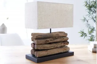 Lampe de 35cm en bois flotté et lin écrue 2