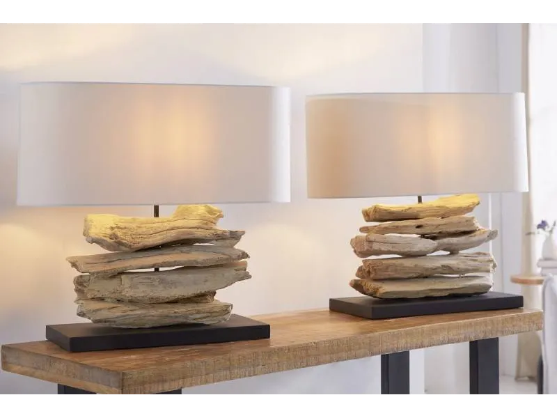Lampe à poser de 55 cm en bois flotté naturel
