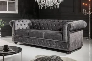Canapé Chic Chesterfield Design en Velours Gris 3 Places