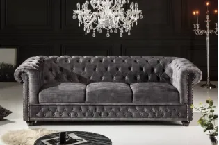Canapé Chic Chesterfield Design en Velours Gris 3 Places 2