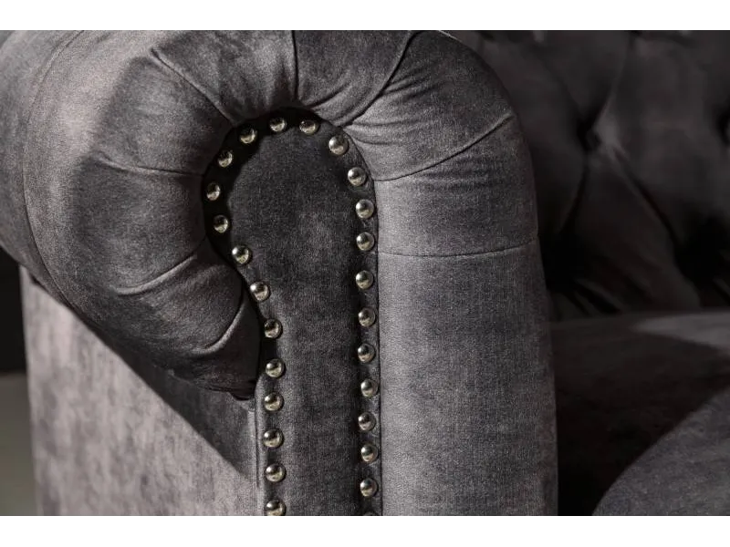 Canapé Chic Chesterfield Design en Velours Gris 3 Places