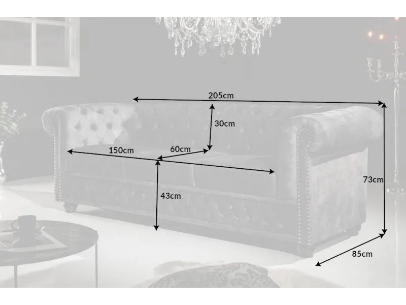 Canapé Chic Chesterfield Design en Velours Gris 3 Places