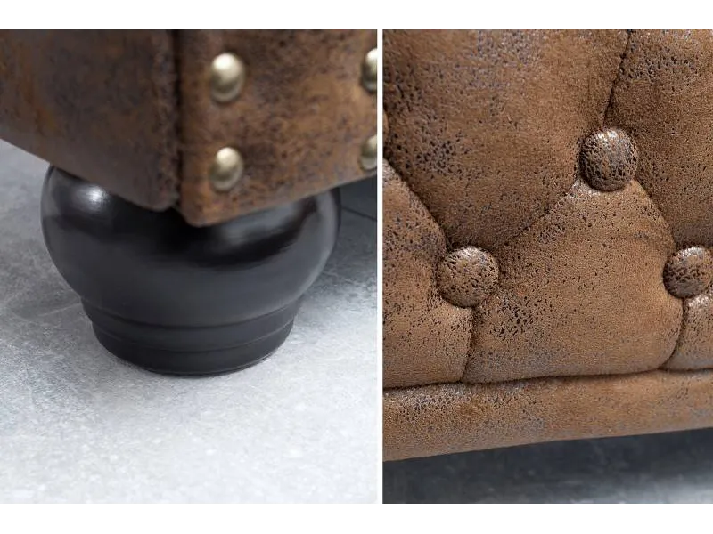 Canapé design chesterfield capitonné en simili cuir marron
