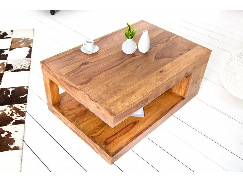 Table basse 90 cm design avec rangement en bois massif