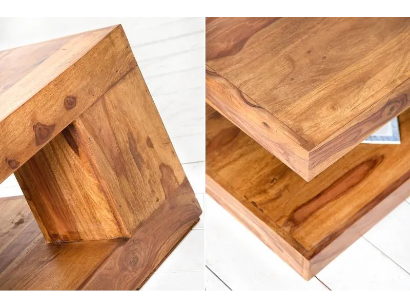 Table basse 90 cm design avec rangement en bois massif