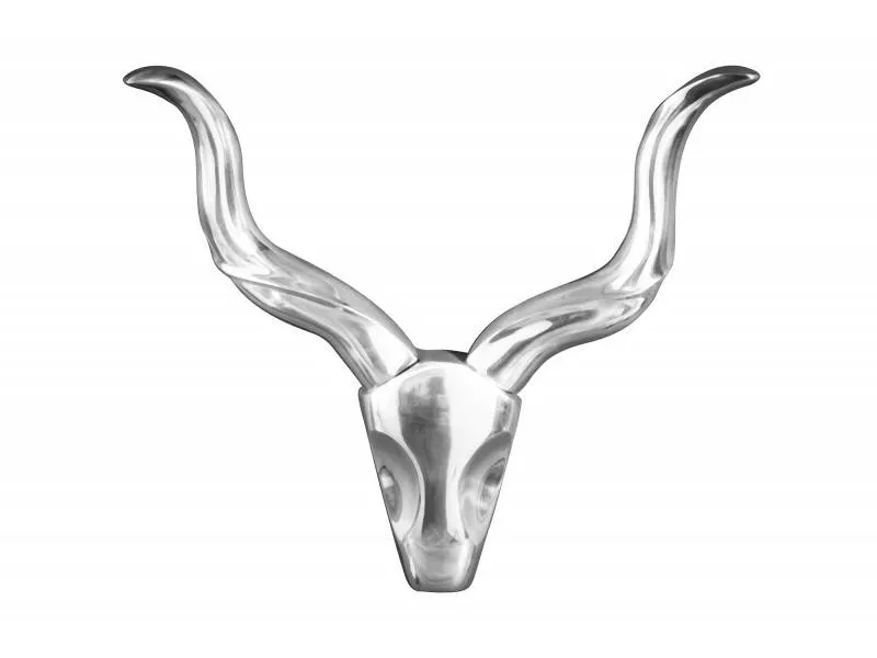 Trophée mural design tête de taureau peint argent