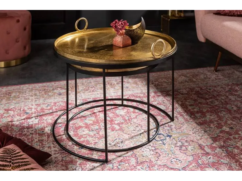 Ensemble de deux table basse dorée