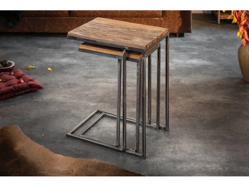 Table d'appoint Barracuda set de 2 bois recyclé