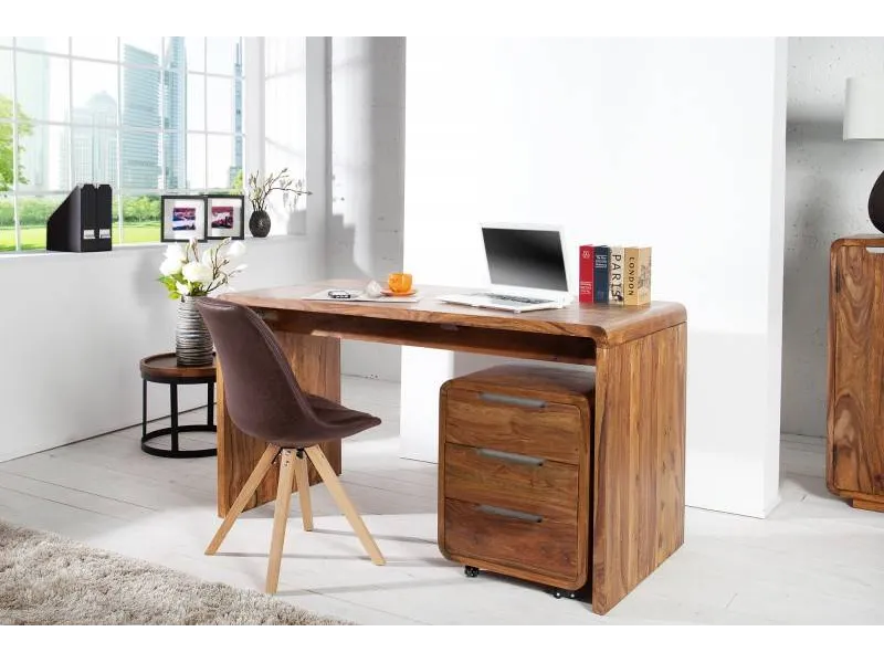Caisson de bureau design en bois palissandre massif coloris naturel avec 3 tiroirs