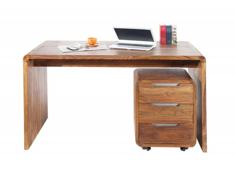 Caisson de bureau design en bois palissandre massif coloris naturel avec 3 tiroirs