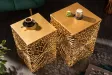 Ensemble de 2 tables d'appoint en forme de feuille en métal doré