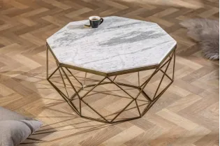 Table Basse Marbre Blanc & Métal Diamond | Design Luxe 70cm