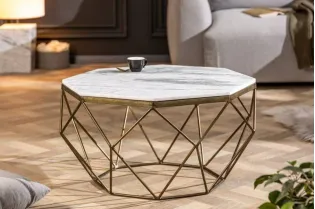 Table Basse Marbre Blanc & Métal Diamond | Design Luxe 70cm 2