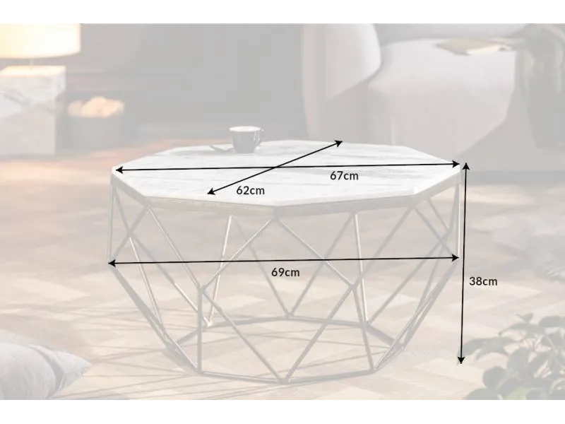 Table basse Diamond 70cm en marbre coloris blanc