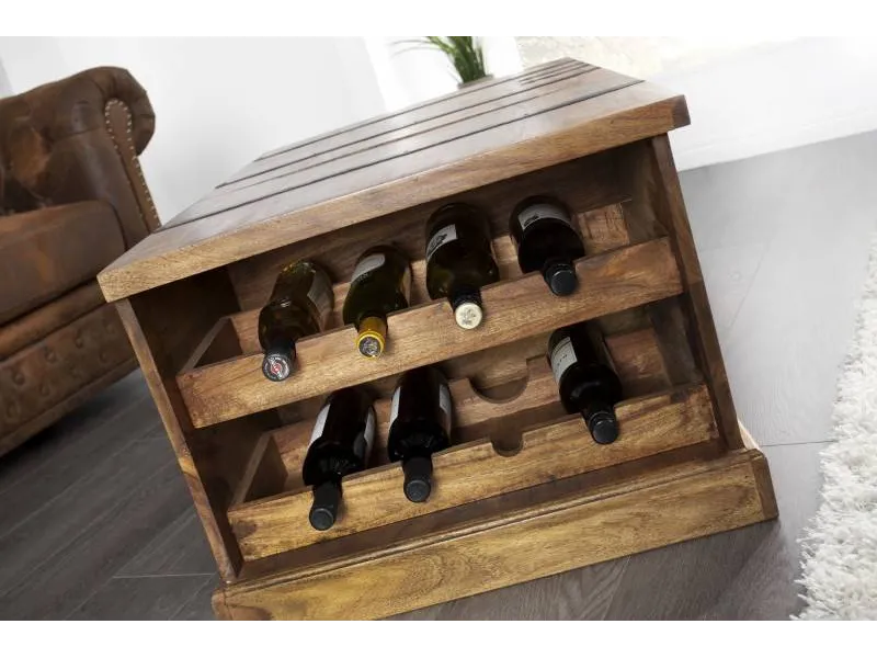 Table basse en bois massif 100cm barre de maison finition pierre