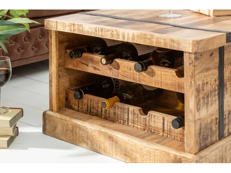 Table basse en bois massif 100cm barre de maison coloris bois nature