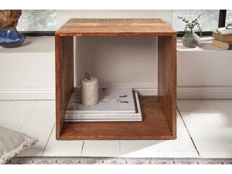 Cube de rangement 43 cm étagère design en manguier massif