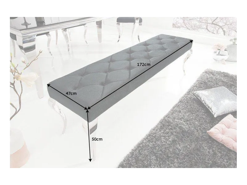 Banquette design BAROQUE 172cm en velours noir et acier inoxydable