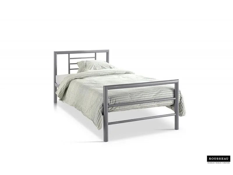 Lit moderne en métal coloris gris de 90x200 cm