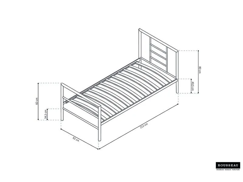 Lit moderne en métal coloris gris de 90x200 cm