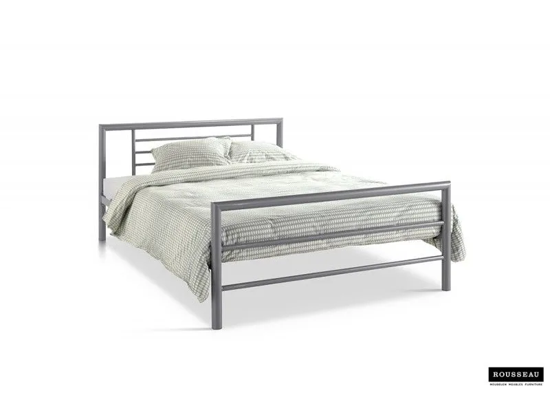 Lit moderne en métal gris de 140x200 cm