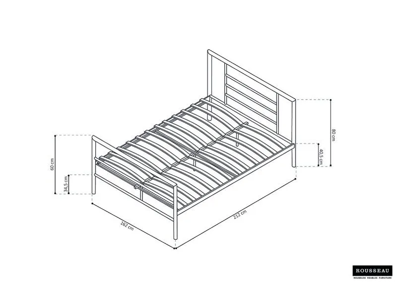 Lit moderne de 160x200 cm en métal coloris gris