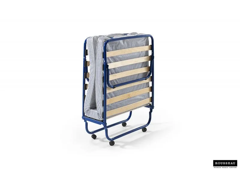 Lit pliable en métal gris 80x190 cm avec roues et matelas inclus