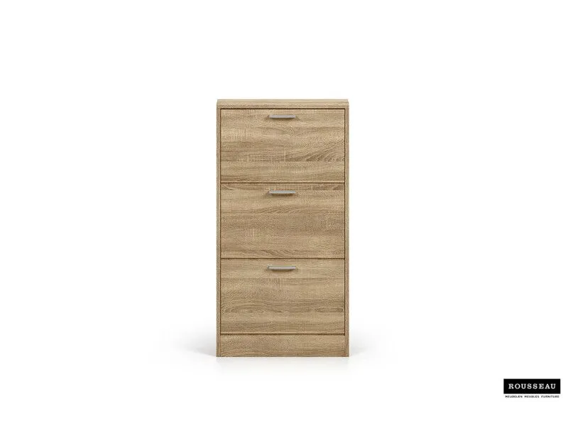 Meuble rangement chaussures, 3 compartiments, coloris chêne