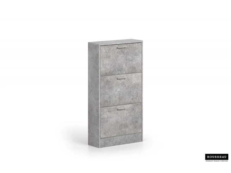 Meuble rangement chaussures, 3 compartiments, coloris béton