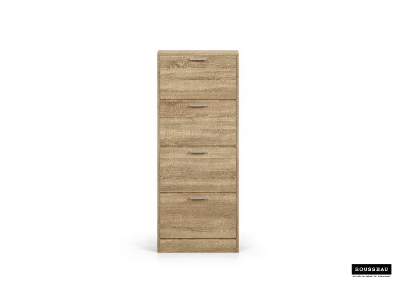 Meuble rangement chaussures, 4 compartiments, coloris bois