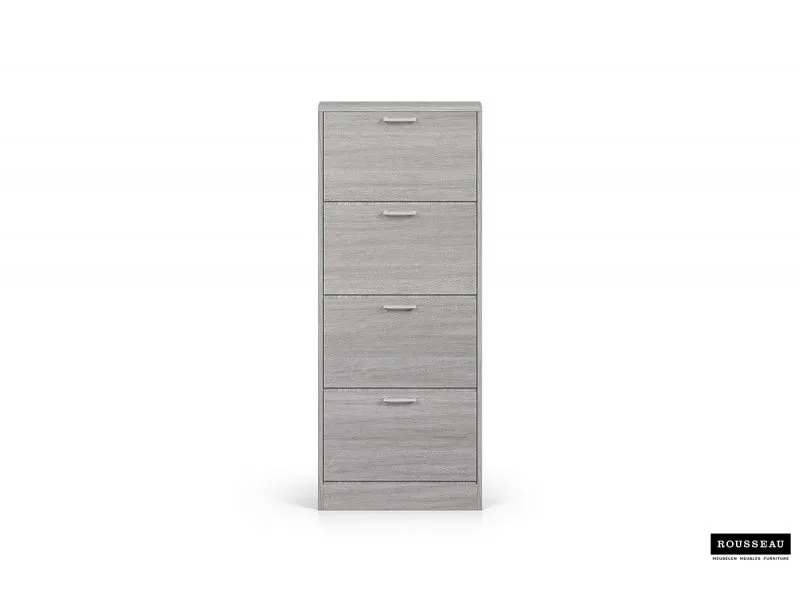 Meuble rangement chaussures, 4 compartiments, coloris chêne gris