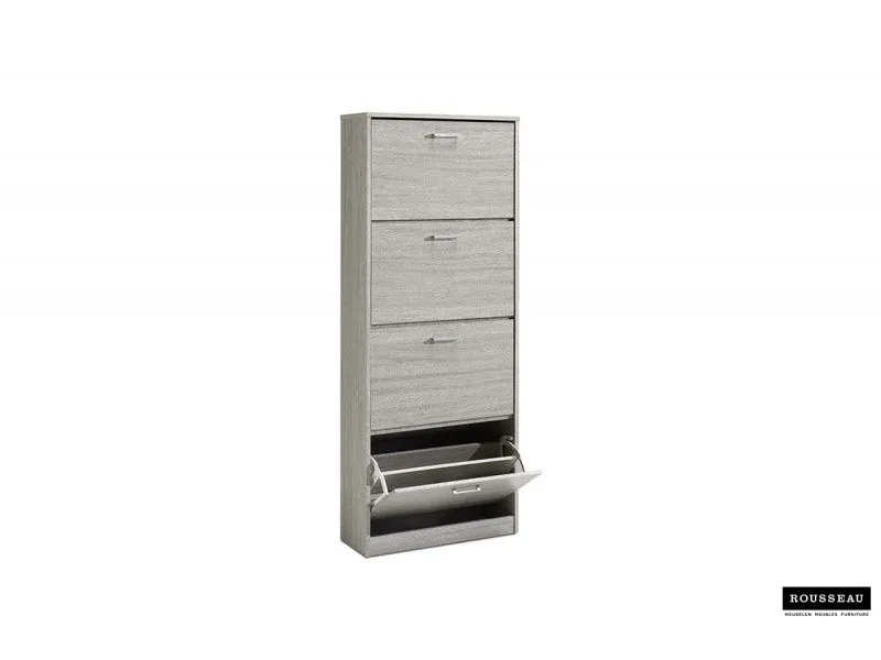 Meuble rangement chaussures, 4 compartiments, coloris chêne gris