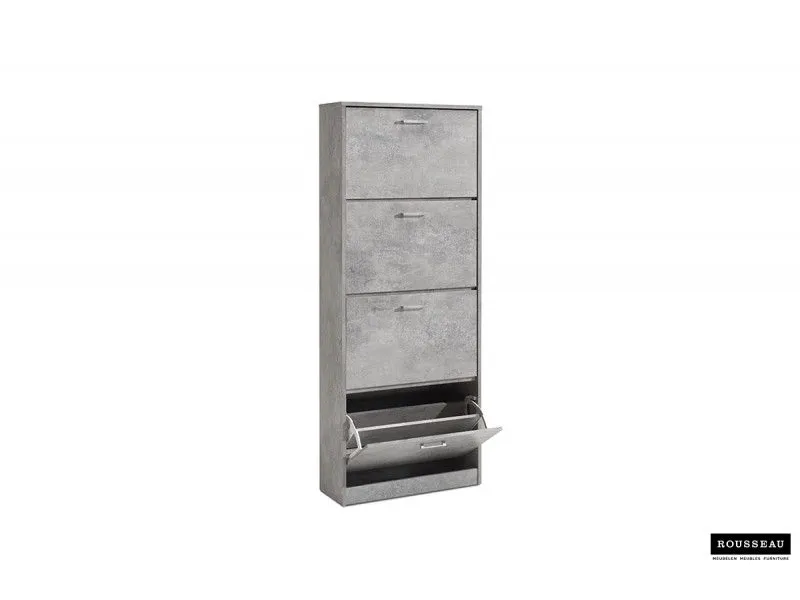 Meuble rangement chaussures, 4 compartiments, coloris béton