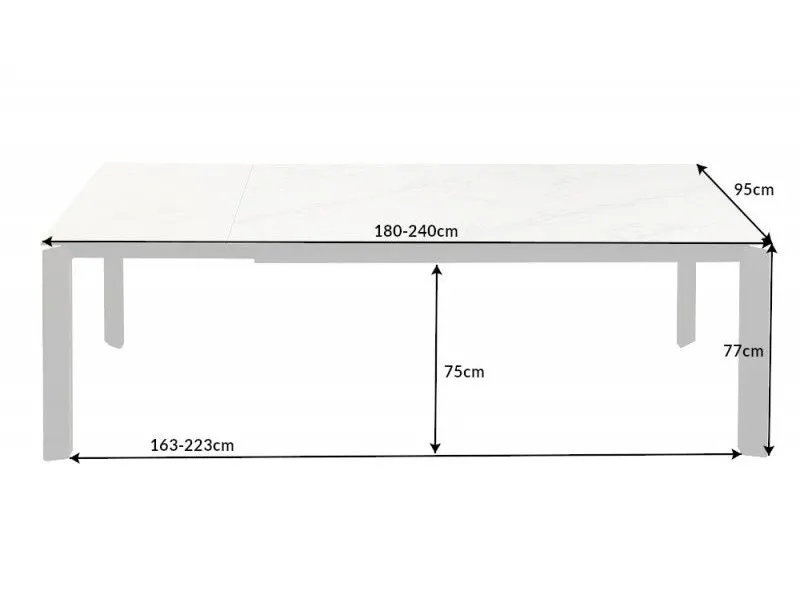 Table à manger extensible en céramique 180-240cm aspect marbre blanc