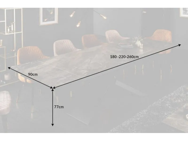 Table à manger extensible 180-220-260cm céramique aspect marbre