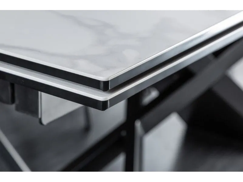 Table à manger extensible 180-220-260cm céramique aspect marbre blanc