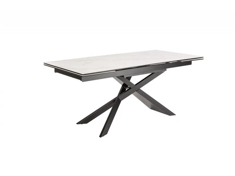 Table à manger extensible 180-220-260cm céramique aspect marbre blanc
