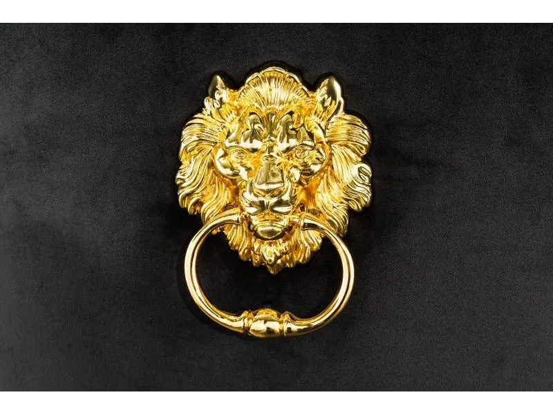 Lot de 2 Chaises de château en velours noir piètement en acier inoxydable, tête de lion doré