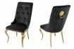 Lot de 2 Chaises de château en velours noir piètement en acier inoxydable, tête de lion doré