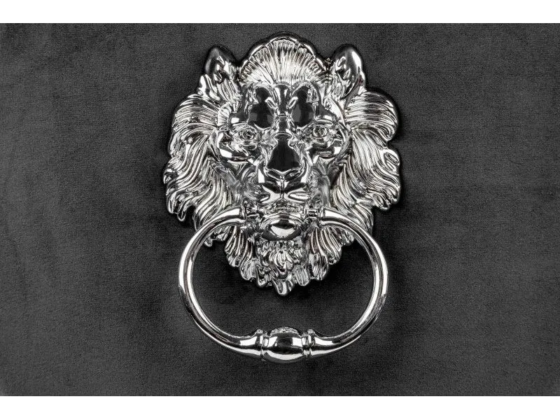 Lot de 2 Chaises de château en velours noir piètement en acier inoxydable, tête de lion argenté