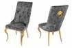 Lot de 2 Chaises de château en velours gris piètement en acier inoxydable, tête de lion doré