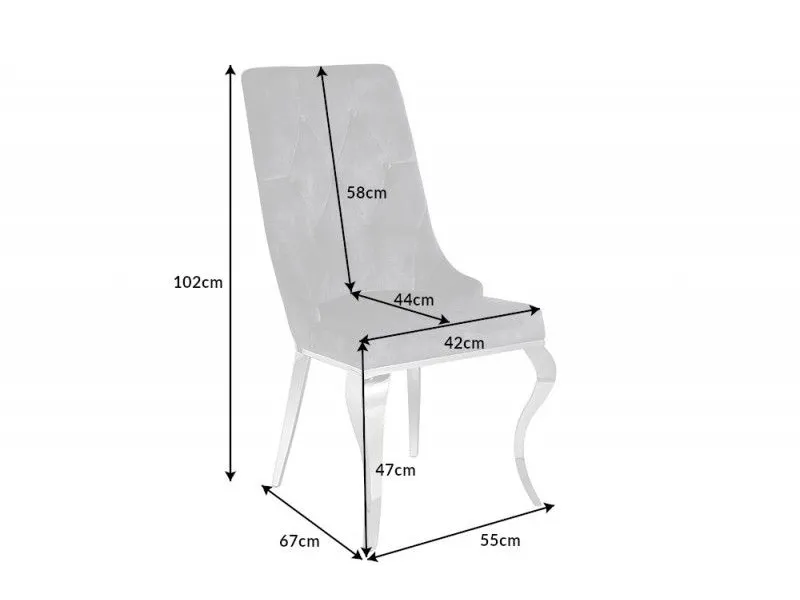 Lot de 2 Chaises de château en velours gris piètement en acier inoxydable, tête de lion argenté