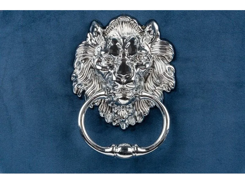 Lot de 2 Chaises de château en velours bleu royal piètement en acier inoxydable, tête de lion argenté