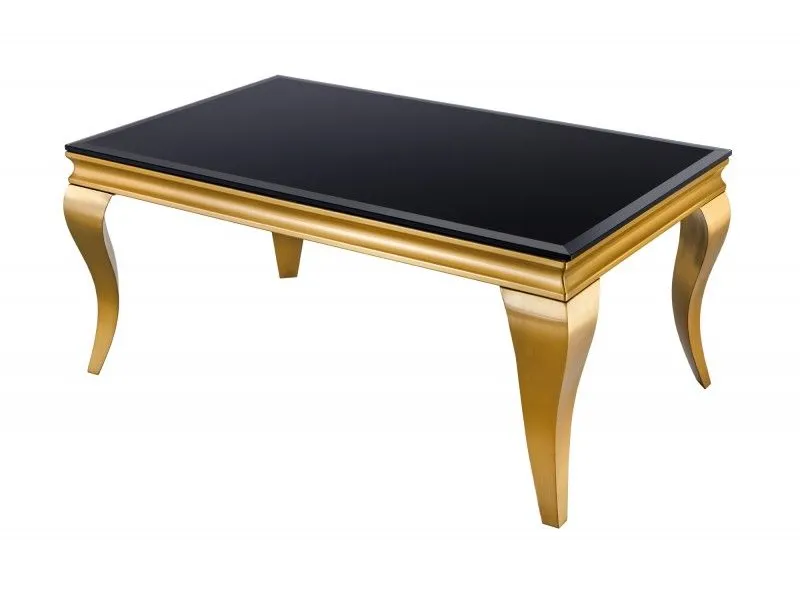 Table basse en verre noir et piètement doré de style baroque 100 cm
