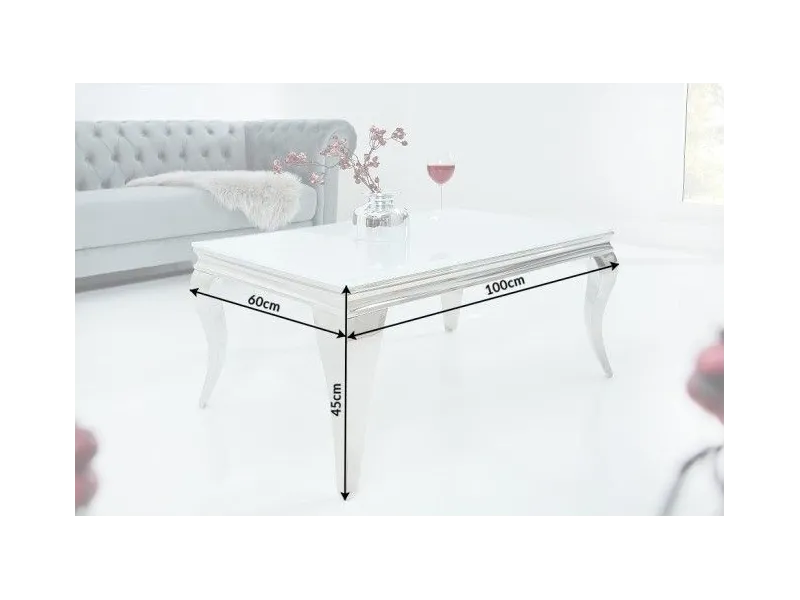 Table basse marbre argenté de style baroque 100 cm