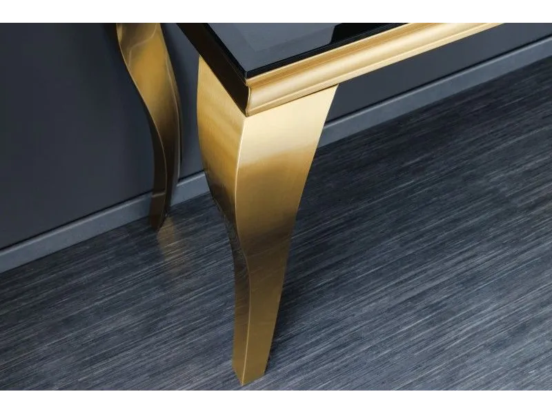 Console design baroque de 140cm coloris noir en verre trempé et piètement doré