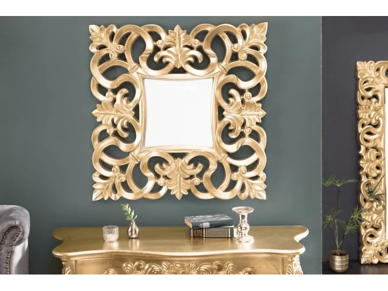Miroir mural style baroque teinté doré 75cm