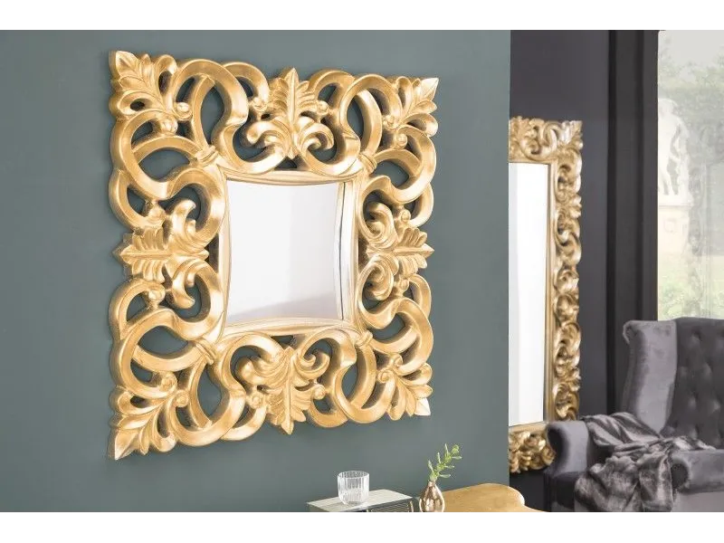 Miroir mural style baroque teinté doré 75cm